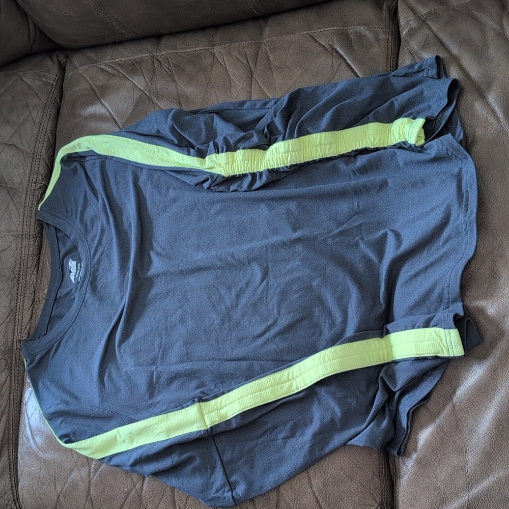 Avia Gray Fluorescent Yellow Long Sleeve Top Relaxed
